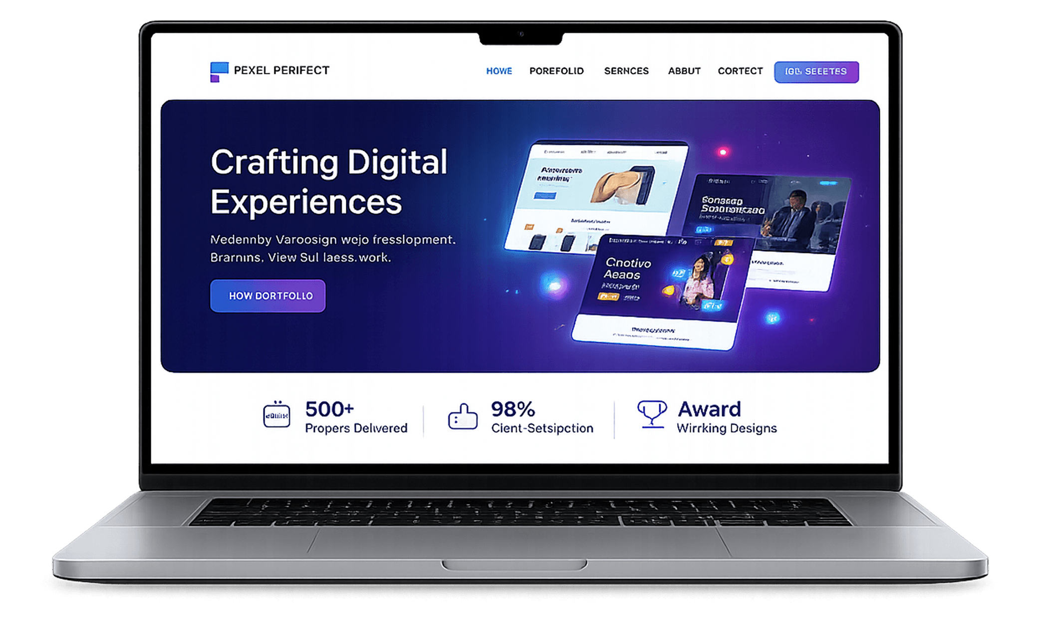 Laptop mockup displaying finished website designs