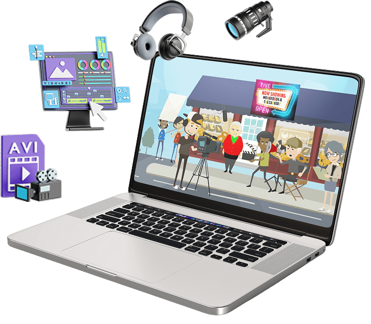 Animation production shown on a laptop