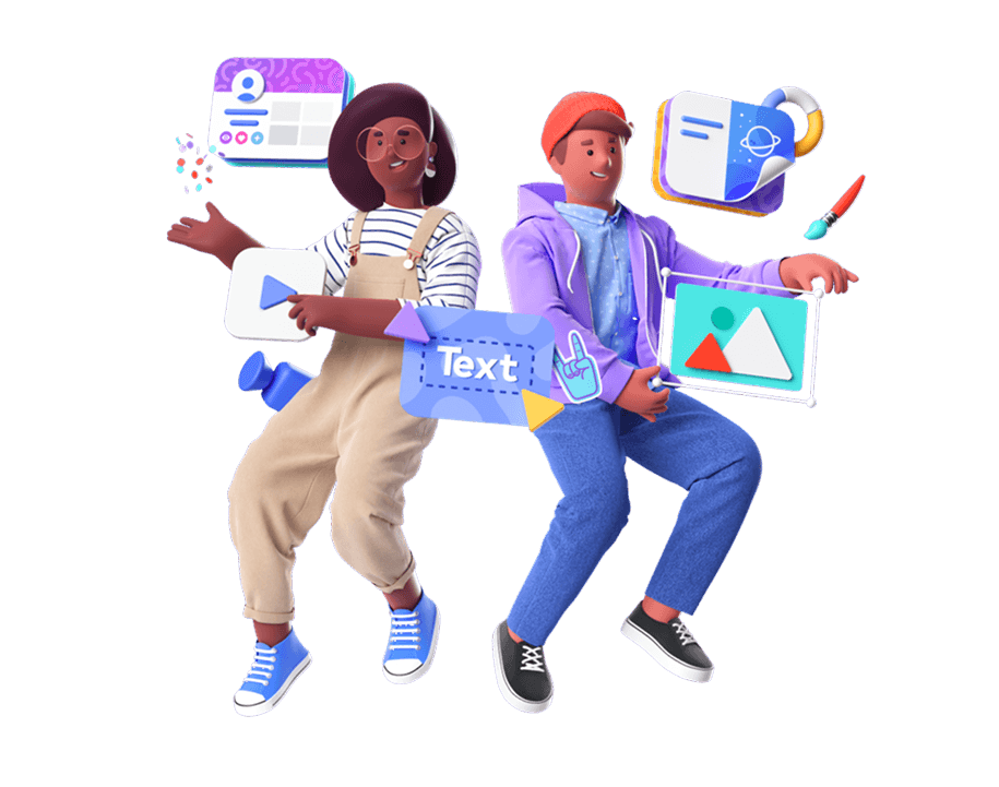 3D characters presenting animation and creative design elements