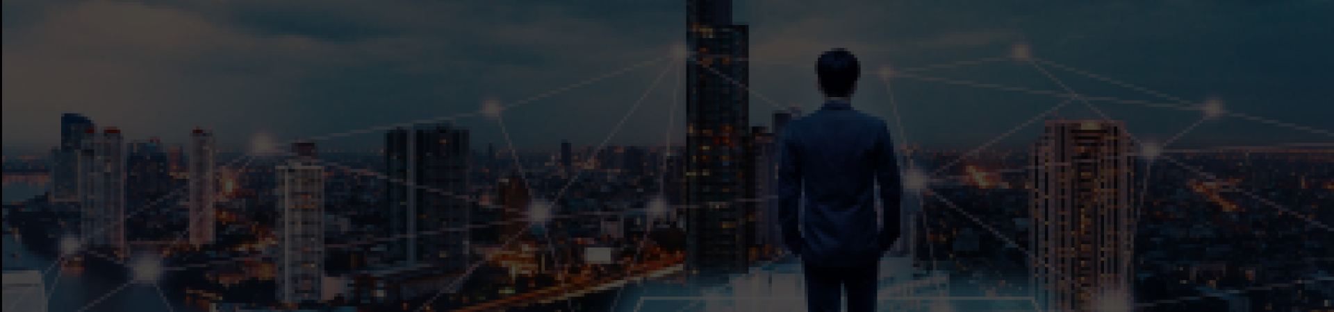 City skyline and connected business network
