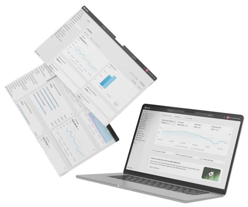 Analytics dashboards and laptop showing campaign performance